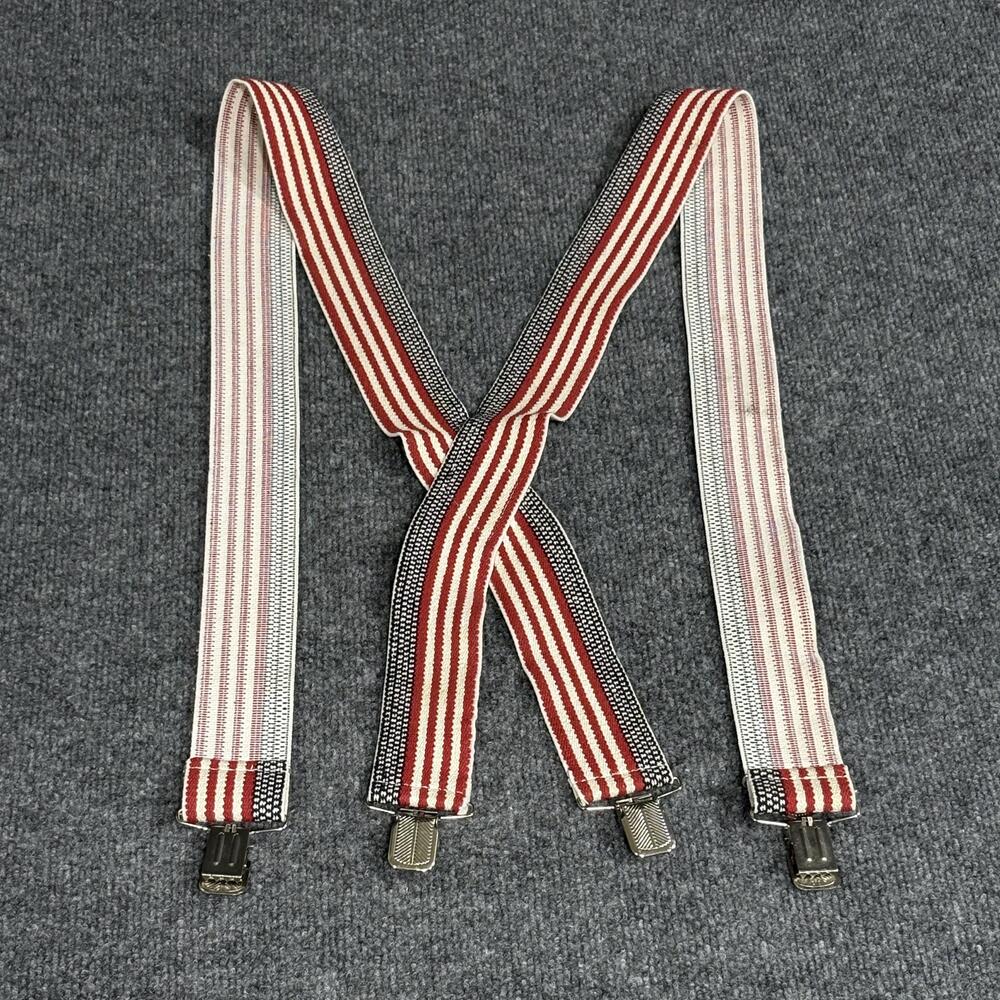 American Flag USA Suspenders Mens One Size Red White Blue Patriotic Clip On